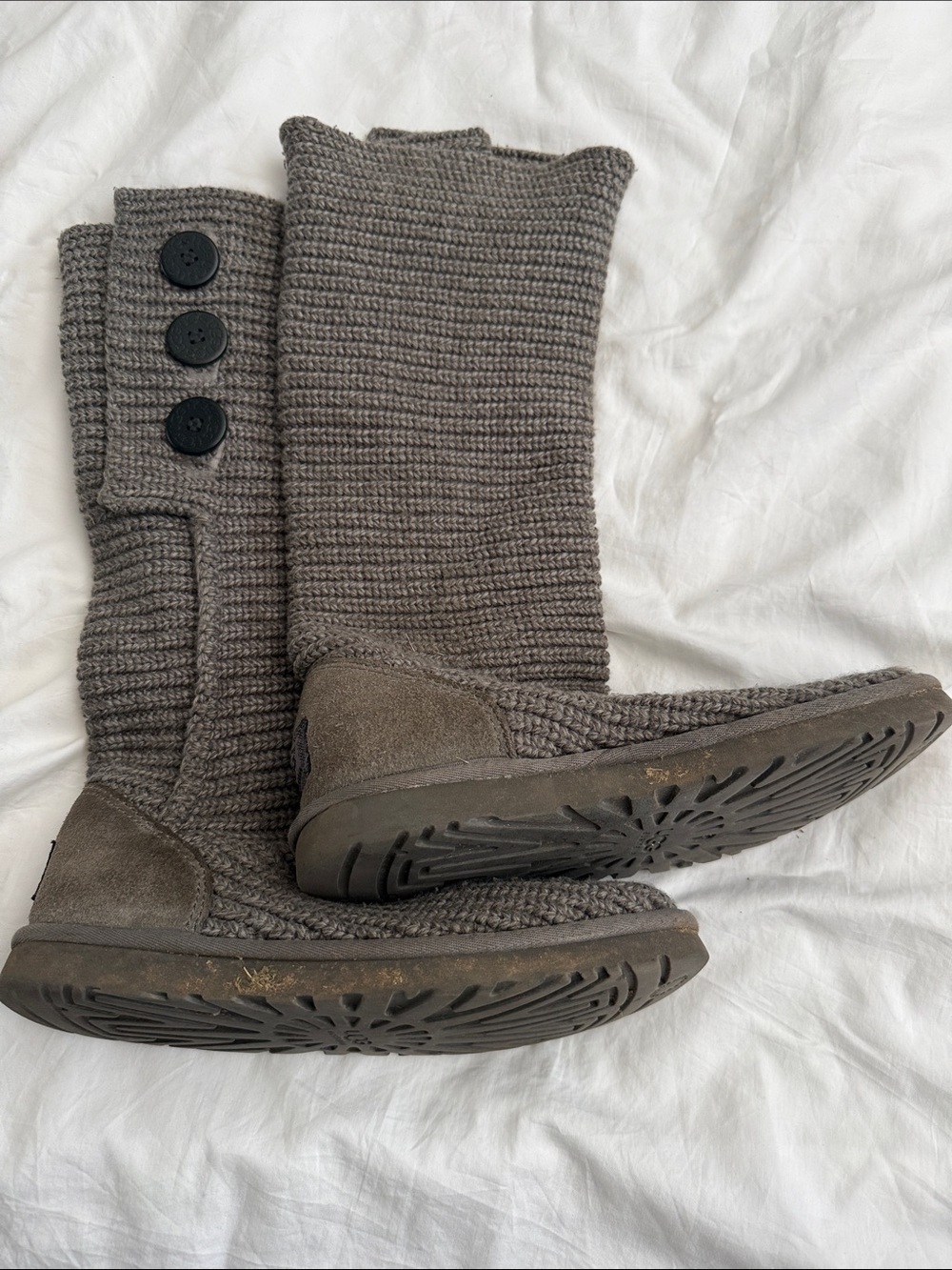 UGG Gray Knit Button Winter Boots